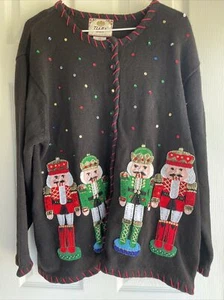 Vintage Tiara International Nutcracker Cardigan Sweater Size 1X (c) - Picture 1 of 4