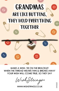 Grandmas Are Like Buttons Wish String Bracelet & Lucky Charm Lucky Gift - Picture 1 of 2