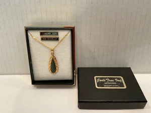 Jade Stone Necklace 14K Overlay on setting and chain. - Picture 1 of 5