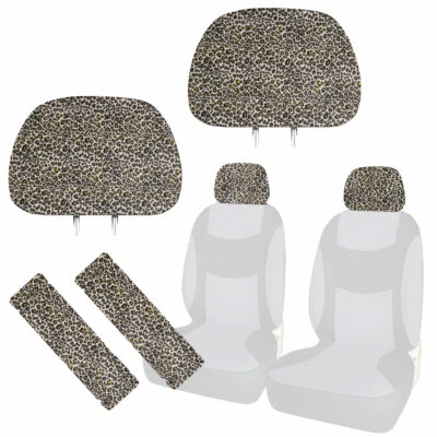 New 4PC Safari Cheetah Car Truck Suv Van Headrest Covers & Seat Belt Pads Foto 1 de 4