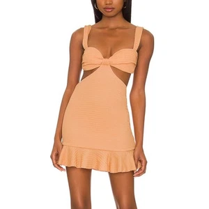 Lovers + Friends Peach Cut Out Mini Dress XXS Ruffle Sundress Crinkle $168 NEW - Picture 1 of 8