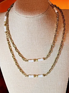 Vintage Sarah Coventry Necklace – White Lucite Beads Gold Rope Chain Layered 70s - Picture 1 of 5