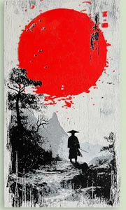 Samurai Wandbild Japanische Sumi-e Kunst Schwarz Rot | Ronin | Japan Deko 3D - Picture 1 of 4