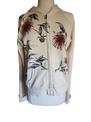 Vintage Lucky Brand Asian Print Hoodie Womens M Embroidered Y2K Floral Full Zip - Image 1 of 4