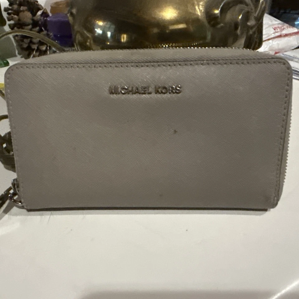 Cartera Michael Kors Continental Viaje Gris Muñequera Compartimento Multibolsillo Foto 1 de 3