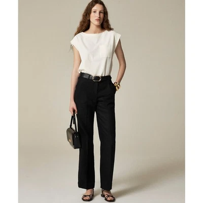 J.Crew Harbor Saffron Linen Pants WMNS S Black Elastic Waist Straight High-Rise - Image 1 of 4