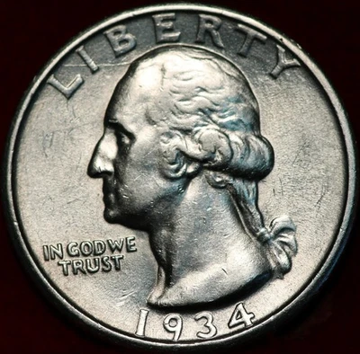 Uncirculated 1934 Philadelphia Mint Silver Washington Quarter - Image 1 of 2