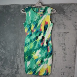 Calvin Klein Kleid Damen 8 Grün Mehrfarbig Etui Ärmellos Aquarell Print - Bild 1 von 13