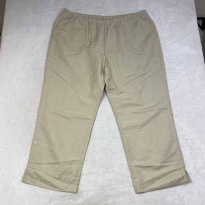 Women's LL Bean Tan Linen Blend Pants Size 2x Reg (43x30) Lagenlook Wide Leg - Image 1 of 4