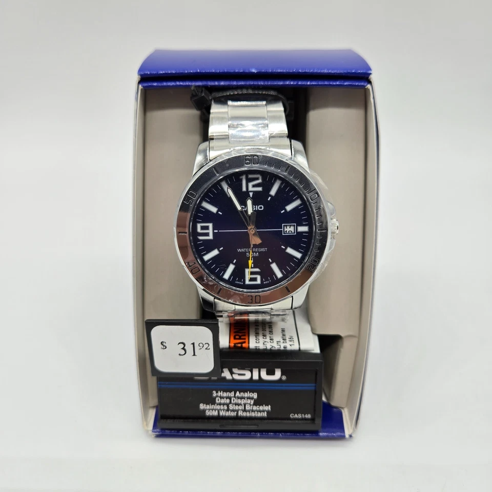 Casio MTPVD01D-2BV 45MM Case Blue Dial Bracelet Band Date 50 Meter WR