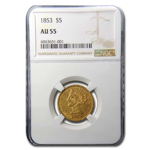 1853 $5 Liberty Gold Half Eagle AU-55 NGC - SKU#157899 Cover