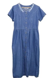 Vintage G S Denims Long Embroidered Denim Dress Women's Size Medium- Retro 90’s - Picture 1 of 15