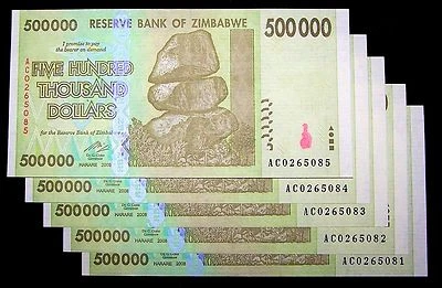 5 x Billetes de 500000 (500.000) dólares de Zimbabue - Papel moneda - Cerca de UNC Foto 1 de 2