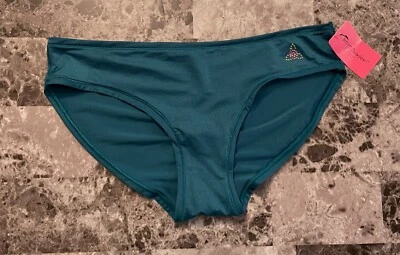 NWT BETSEY JOHNSON M BLUE SMOOTH RHINESTONE FLOWER RUCHED RARE BIKINI PANTIES - Image 1 of 4