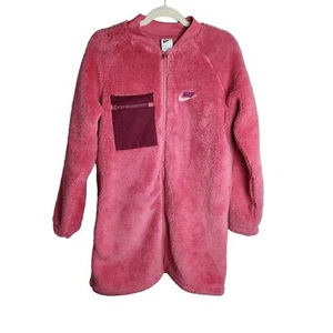 Nike Big Kids Girls Faux Fur Coat Sz XL would fit womens L Pink full zip cozy  - Picture 1 of 10