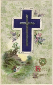 Silk Easter Cross Floral Scenic John Winsch  Vintage Postcard   - Picture 1 of 2