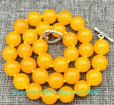 Collar de cuentas de piedras preciosas de jade amarillo natural de 12 mm broche de amor de plata tibetana de 18"" Foto 1 de 4