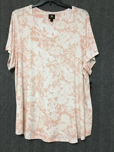 Jm Collection Women's Plus Size 4X Pink Combo Floral Print Short Sleeve Tee Top - Picture 1 of 8
