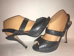 CAPARROS SZ 10 SILVER GLITTER SLINGBACK STILETTO HEEL WOMEN PUMPS HR-6 - Picture 1 of 4
