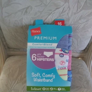 AUTHENTIC"HANES" PREMIUM GIRLS TAGLESS HIPTSTERS (6) PACK UNDERWEAR SIZE 16 - Picture 1 of 7