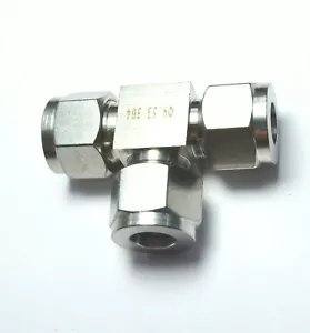 3/8" OD Tube Steel Stainless Twin Ferrule Tee Union Fitting Air Gas Water - Picture 1 of 5
