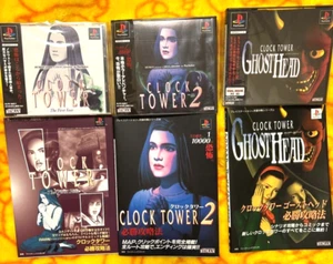 PS1 Clock Tower 1 2 & Ghost Head Set 3 Games with Obi + Strategy Guide Japan F/S - Picture 1 of 5
