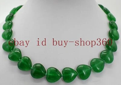 Collar de cuentas de piedras preciosas esmeralda verde corazón natural de 14 mm 18" AAA+ Foto 1 de 4