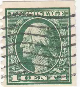Scott # 412 - 1c Green - perf 8 1/2 vertically - Washington - Used - Picture 1 of 2