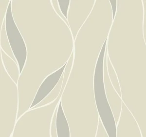 Contemporary Trailing Leaf in Champagne and Taupe on Satin Wallpaper NA0201 - Picture 1 of 1