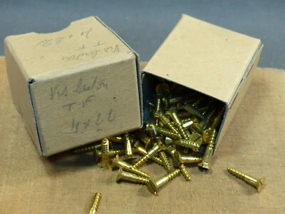 Lot de vis à bois laiton tete fraisée ancien stock quincaillerie 4x22  25 pièces - Photo 1/4