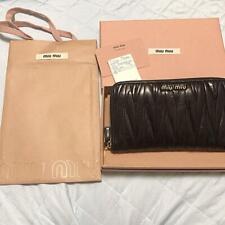 Miu Miu Long Wallet Matelasse Leather Round Zip Black wGuarantee Card and Box m