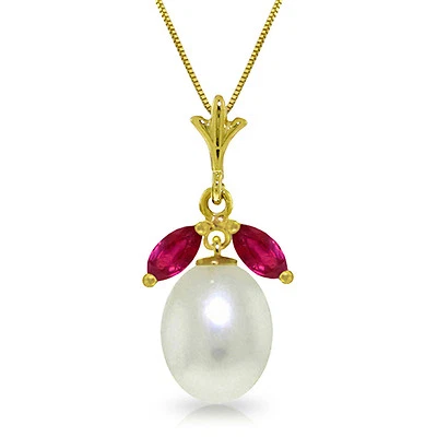 4.5 CTW 14K Solid gold fine Necklace 16-24" genuine pearl Ruby - Image 1 of 4