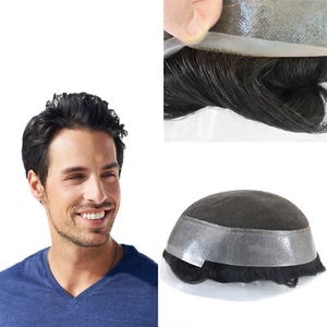 Men Toupee Hairpiece French Lace Hair System Replacement PolySkin Around Men Wig - Picture 1 of 26