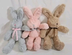 Lot of 3 Easter Bunny Rabbit Plush Stuffed Toy Gray Pink Tan 12 In - Picture 1 of 6