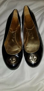 COACH "JUDY ANN" BLACK PATENT LEATHER GOLD TRIM SIZE 8B LADIES BALLET SHOES - Picture 1 of 5