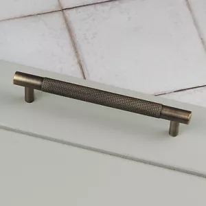Antique Brass Solid Handles Matching Knurled Knobs Round Kitchen Cupboard Door - Picture 1 of 22
