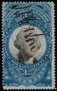 US - 1871 - $3.50 Blue & Black Washington Second Issue Revenue # R126 Fine Sound - Picture 1 of 1
