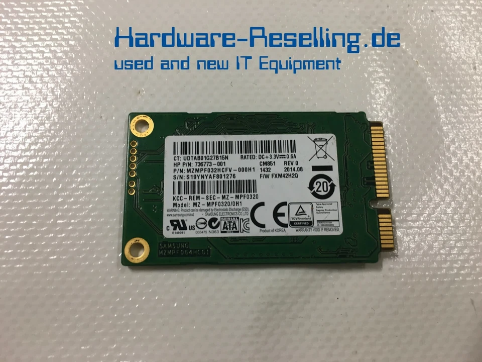 Samsung SSD 1.8" mSATA 32GB 6GB/S MZMPF032HCFV-000H1 MZMPF032HCFC-000H1 - Image 1 of 1