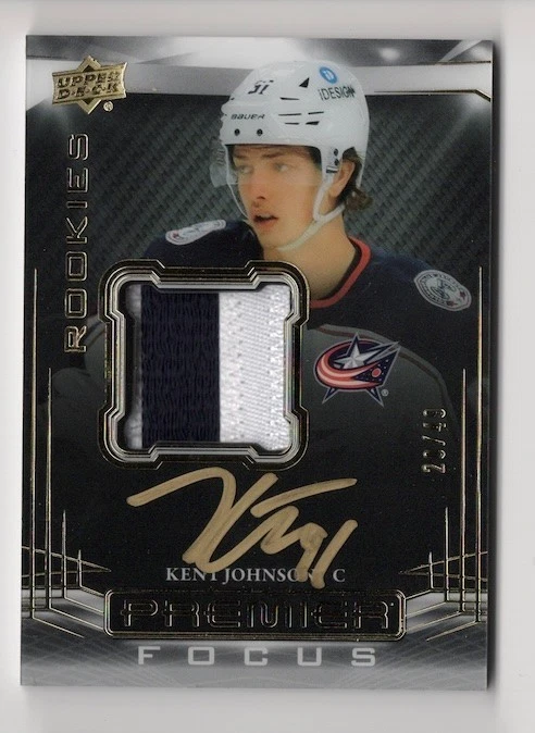 2022-23 Upper Deck Premier Focus Rookie Auto Patch Gold Kent Johnson 20/49 - Image 1 of 2