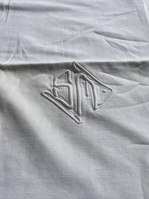 Drap ancien avec monogramme - Photo 1/4
