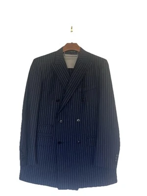 BROOKS BROTHERS Custom Tailored DOUBLE BREASTED  3 Pc Suit 44 L Long Pin Stripe - Image 1 of 4
