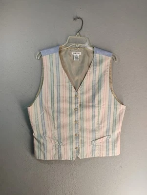 Vintage Talbots Womens Vest XL Multicolor Striped Sleeveless Lined V Neck Casual - Image 1 of 4