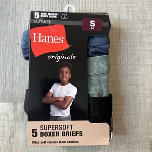 Hanes Tagless Boxer Briefs Boys S 6-7 Ultimate Soft Multicolor 5 Pack Retail $26 - Picture 1 of 4