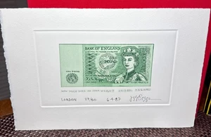 JSG Boggs Queen Elizabeth One Pound Note Gravur 27/50 6/4/87 signiert - Bild 1 von 6