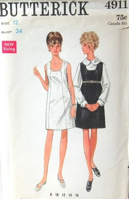 VTG 60s MoD Butterick 4911 Womens 12 Princess Dress or Jumper & Blouse Pattern - Image 1 of 2