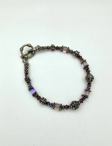 Hermosa pulsera de plata de ley 925 - cuentas de amatista y cristal cierre de palanca - Imagen 1 de 5