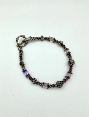 Beautiful 925 Sterling Silver Bracelet - Amethyst & Crystal Beads Toggle Closure - Image 1 of 4