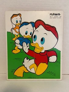 Puzzle vintage Playskool Disney in legno 10 pezzi Huey Dewey & Louie 190-14 - Foto 1 di 1