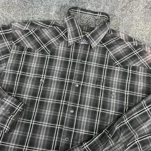 Camisa a Presión Stetson Para Hombre Gris A Cuadros Perla Occidental LS Vaquero Talla L *Defecto Menor - Imagen 1 de 15