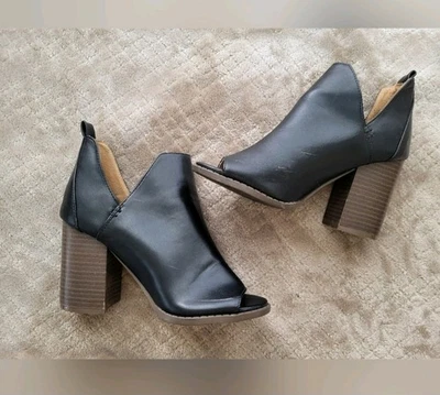 Botines/botines negros con tacón ancho peep-toe, talla 5,5 Foto 1 de 4